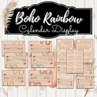 Boho Rainbow Neutral Classroom Decor Set - Bohemian Rainbow Classroom Theme – sample page 4