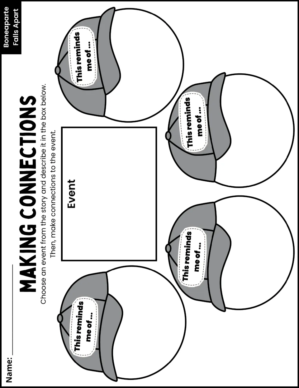 Making Connections activity asks students to describe one story event and complete four This reminds me of prompts