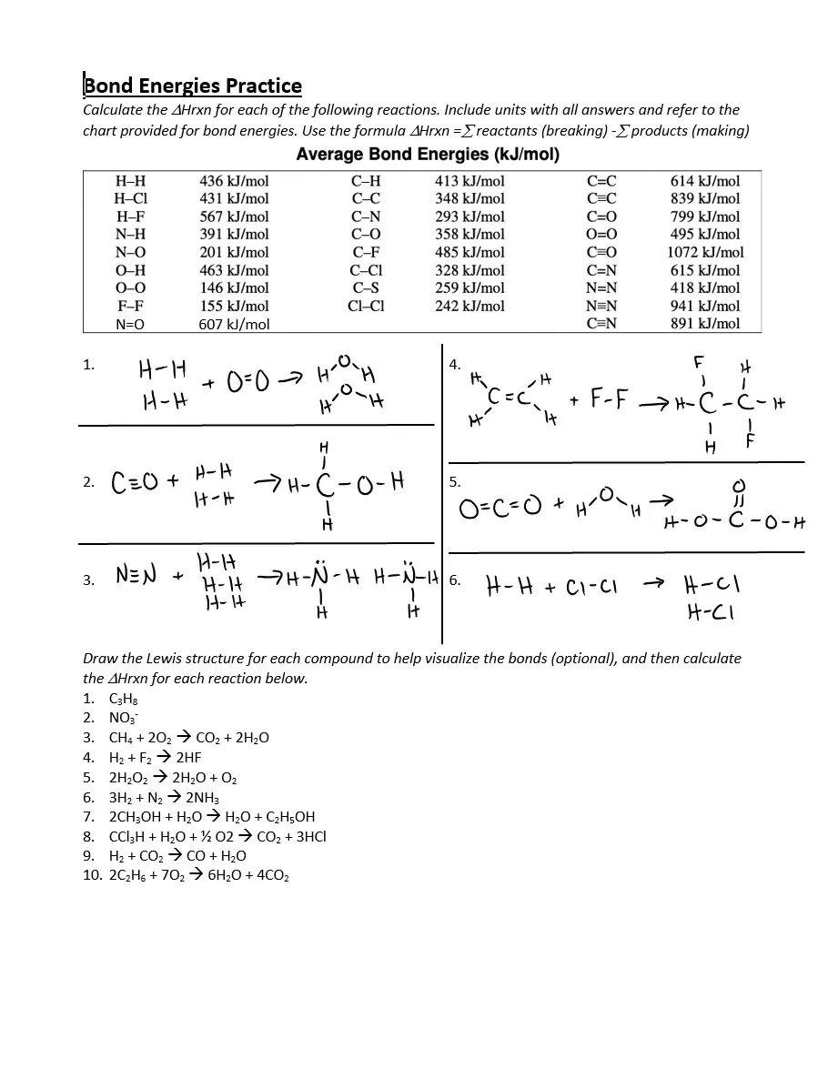 Bond Energy Practice – 16-Problem Chemistry Set – cover