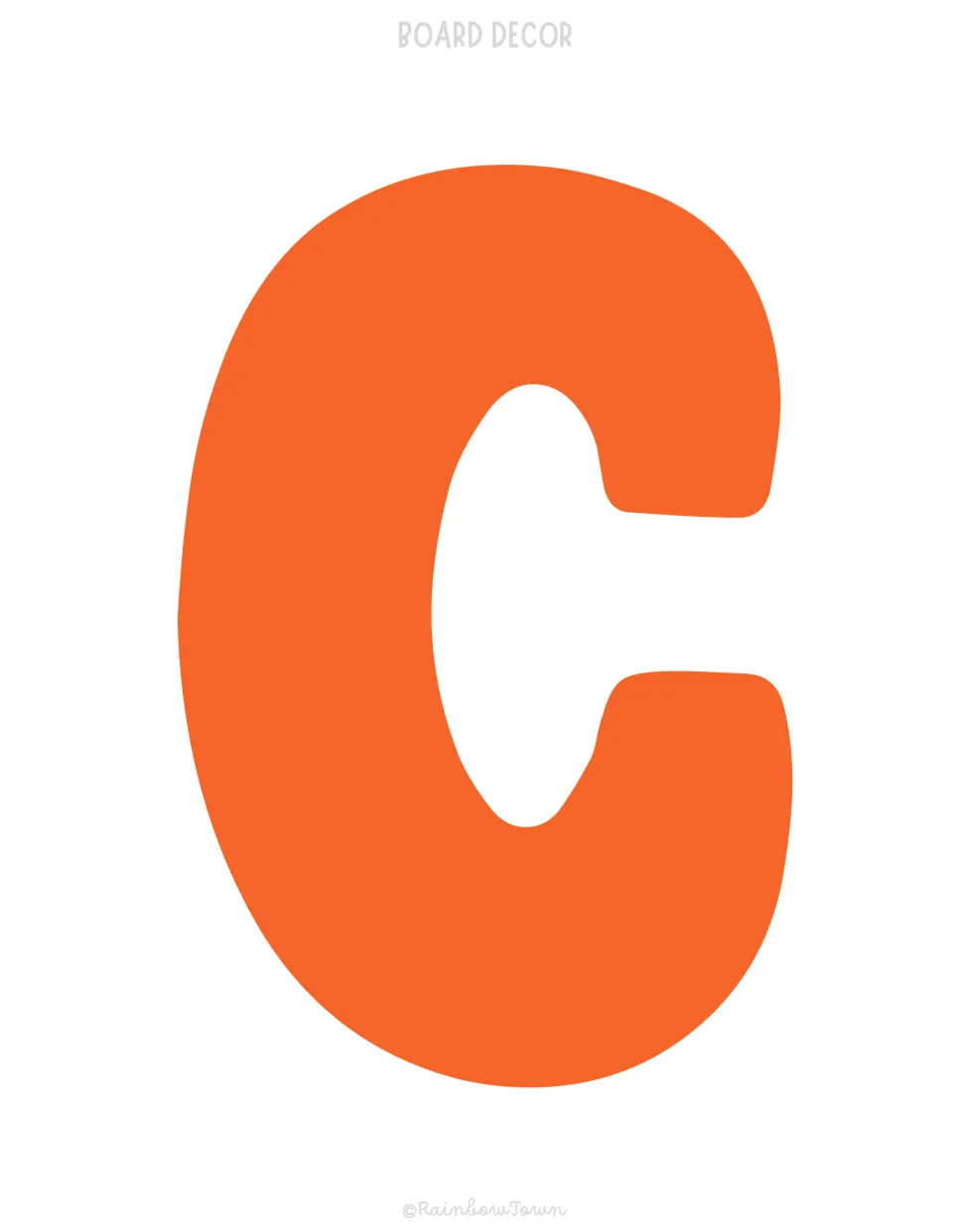 Board letter C: a full-page bold orange C to cut out, the first letter of CUTE in the Too Cute to Spook display