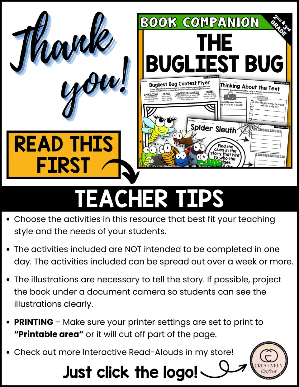 Teacher tips for the book companion: choose activities, spread them over a week, and show illustrations.