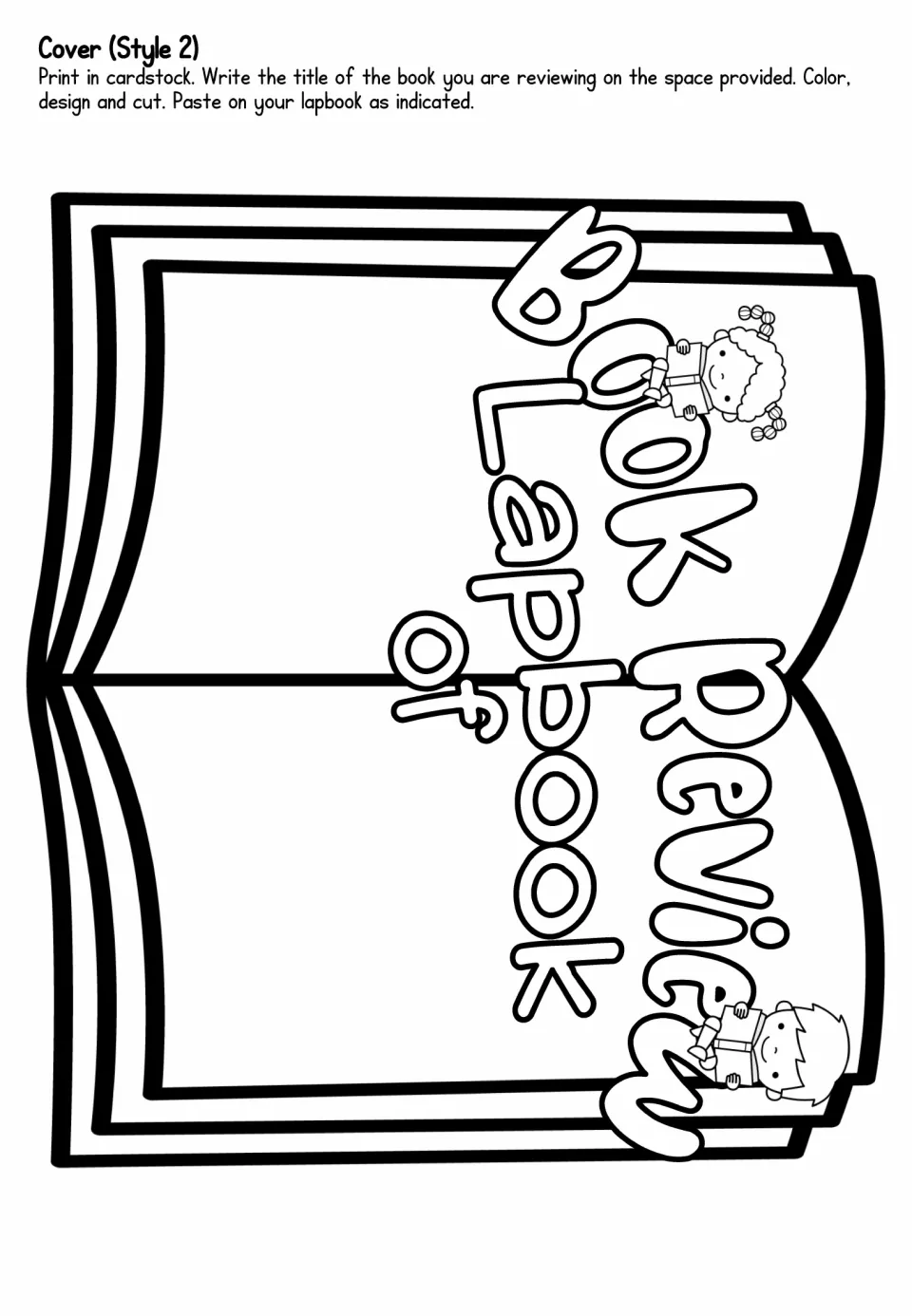 Cover Style 2: open-book cutout with arched 'Book Review Lapbook of' lettering; students add the title of their book