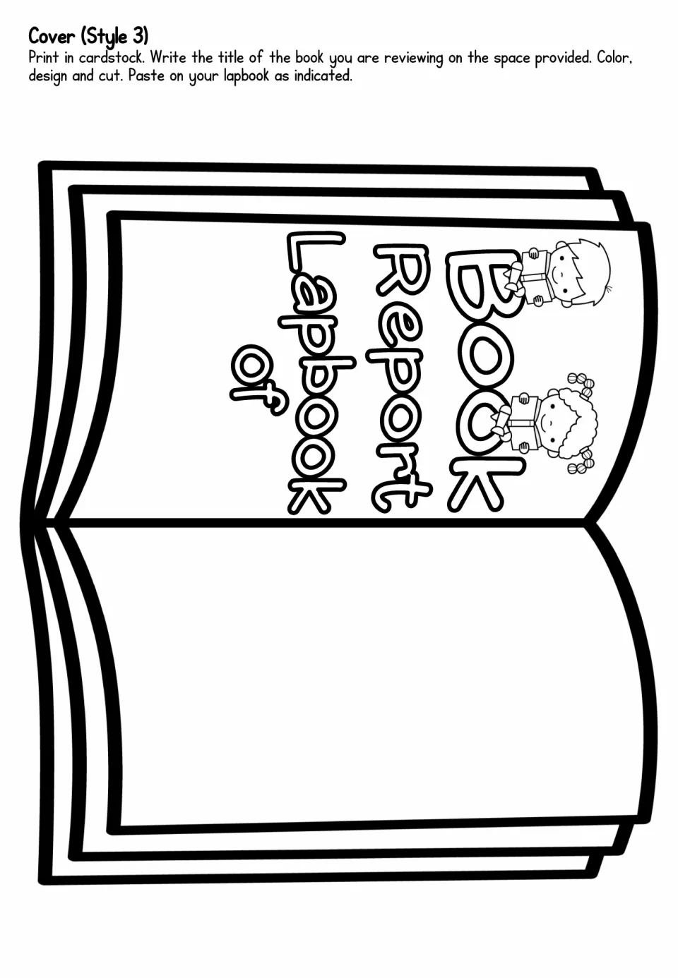 Cover Style 3: open-book cutout reading 'Book Report Lapbook of' with space for students to write the title of their book