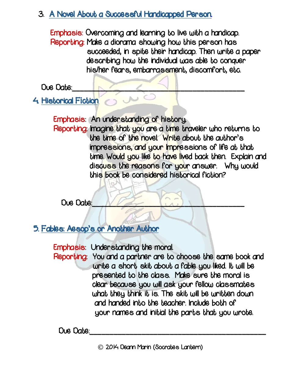 Report tasks 3 to 5: a diorama on overcoming a handicap, historical fiction time travel and a fable skit with a partner