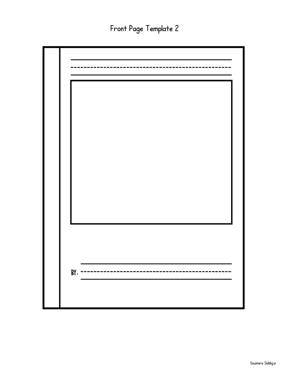 Front Page Template 2: cover with a primary-ruled title row, a drawing space and a primary-ruled By: row for the author
