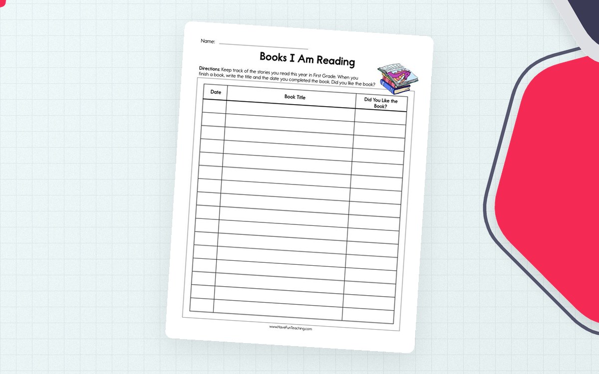 Books I Am Reading log with columns for date, book title and whether the reader liked the book.