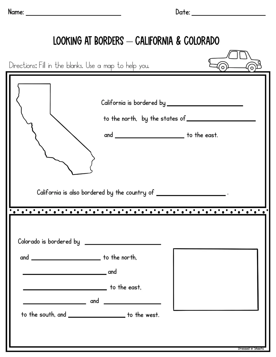 Looking at borders, California and Colorado: students name neighboring states by direction and California's border country
