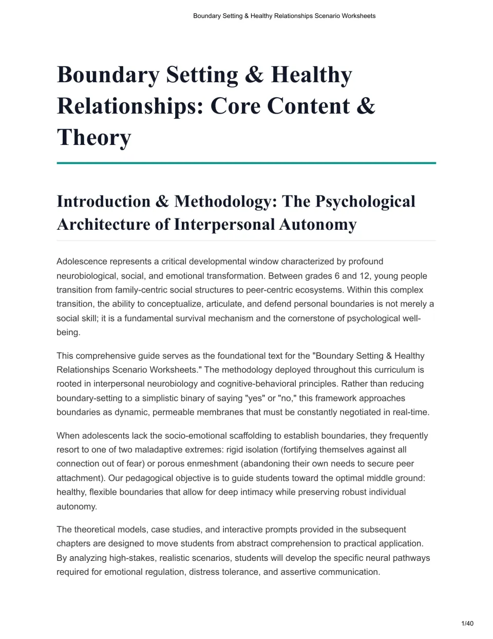 Introduction to the boundary-setting resource: adolescent autonomy, healthy limits, and the lesson methodology