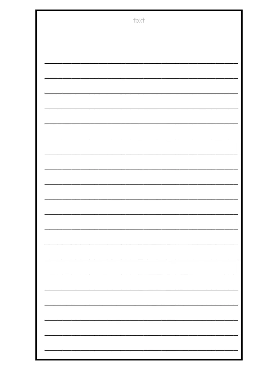 Plain ruled writing paper under a placeholder 'text' heading, left blank for longer student writing or notes