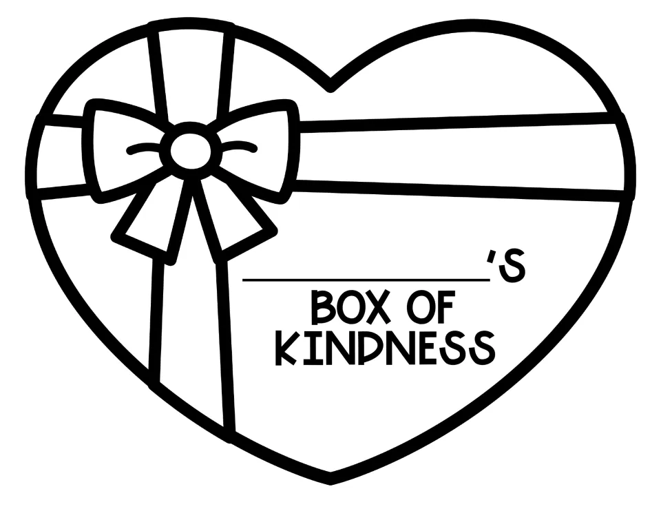 Option Two black-and-white heart-shaped lid reads “BOX OF KINDNESS” with a space for the recipient’s name