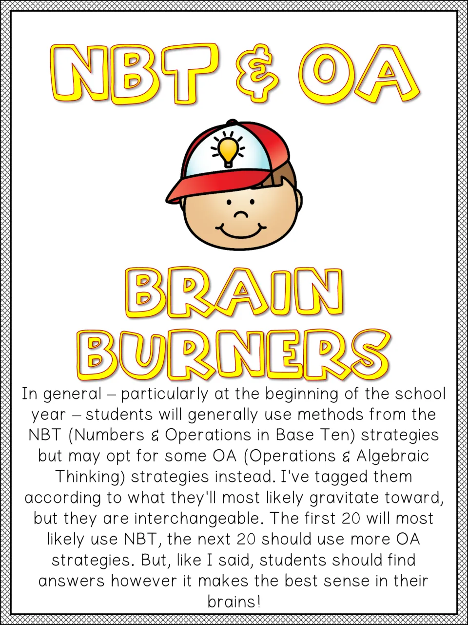 NBT & OA divider: first 20 problems lean on base-ten strategies, the next 20 on operations and algebraic thinking