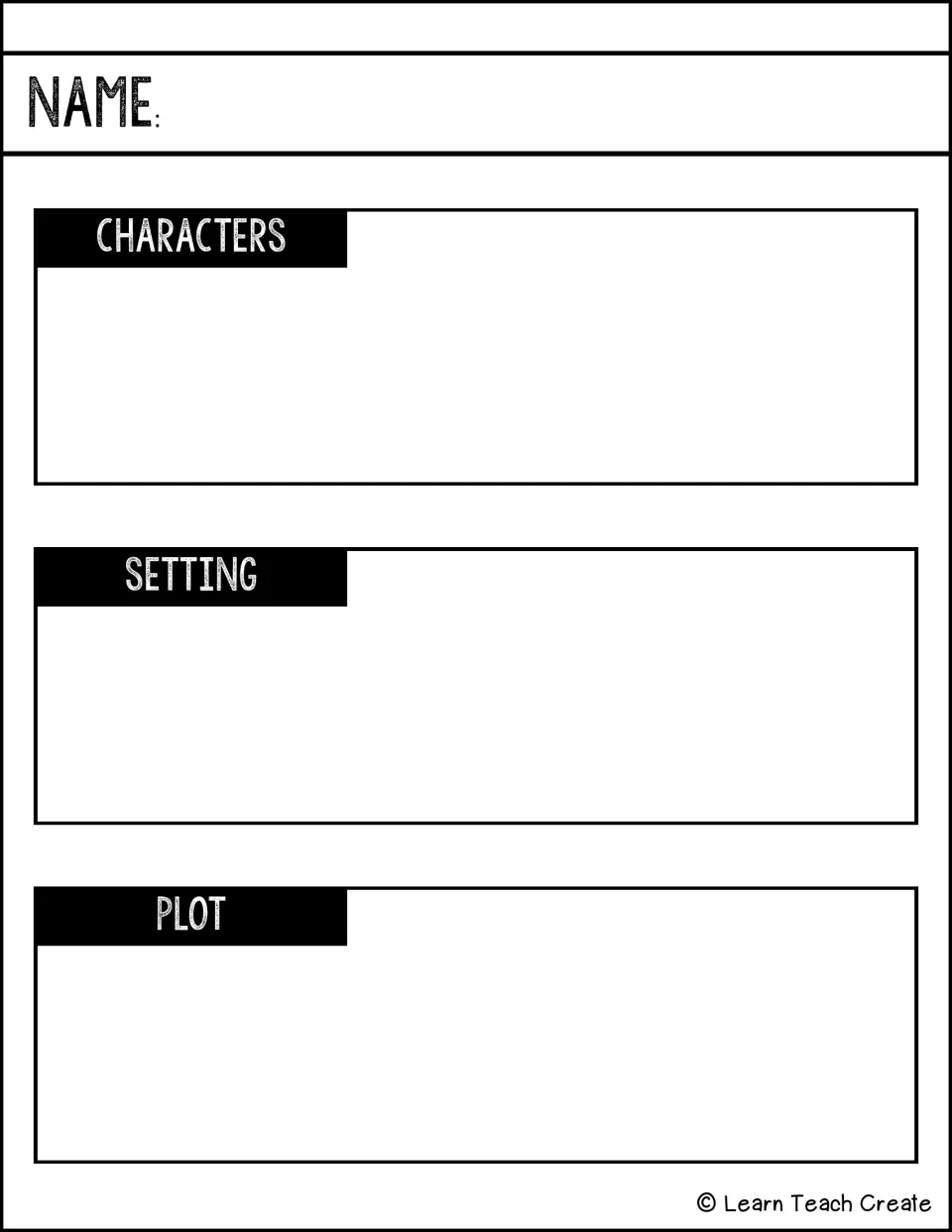 Story elements organizer: students note the characters, setting and plot of a story they read or plan to write