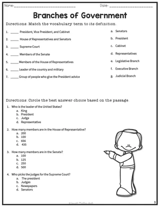 Branches of Government Reading Packet – 3rd Grade – sample page 2