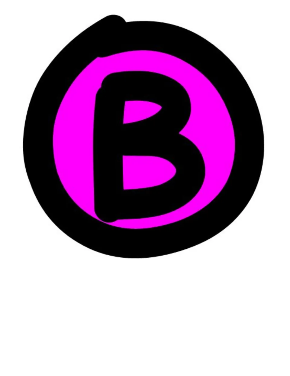 Color letter B in pink, the first letter of the BRAVO bulletin board title for displaying student work