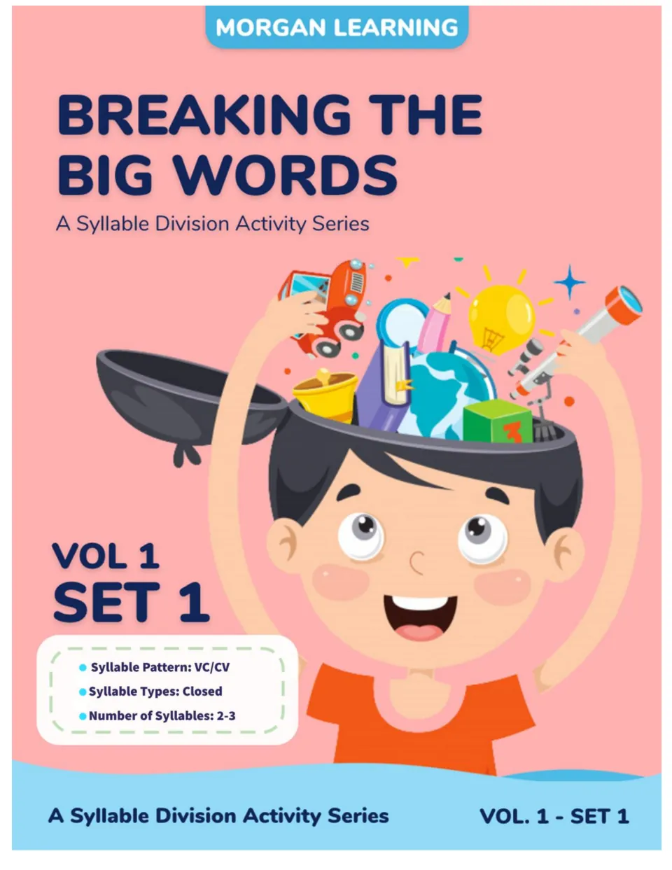 Breaking the Big Words cover, Vol 1 Set 1: syllable division activities for VC/CV closed syllables with 2 to 3 syllables