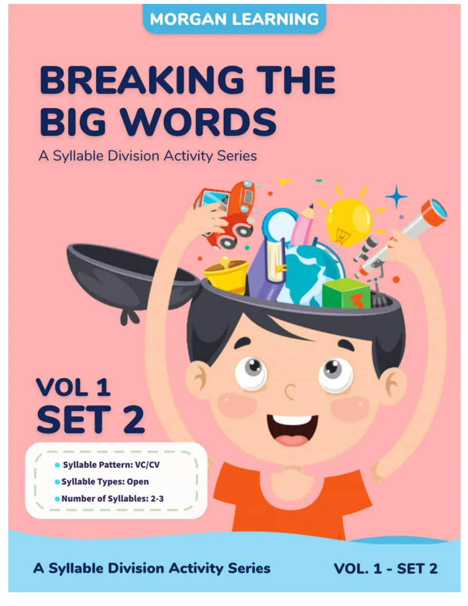 Breaking the Big Words Vol 1 Set 2 cover: syllable division series, VC/CV pattern, open syllables, 2-3 syllable words