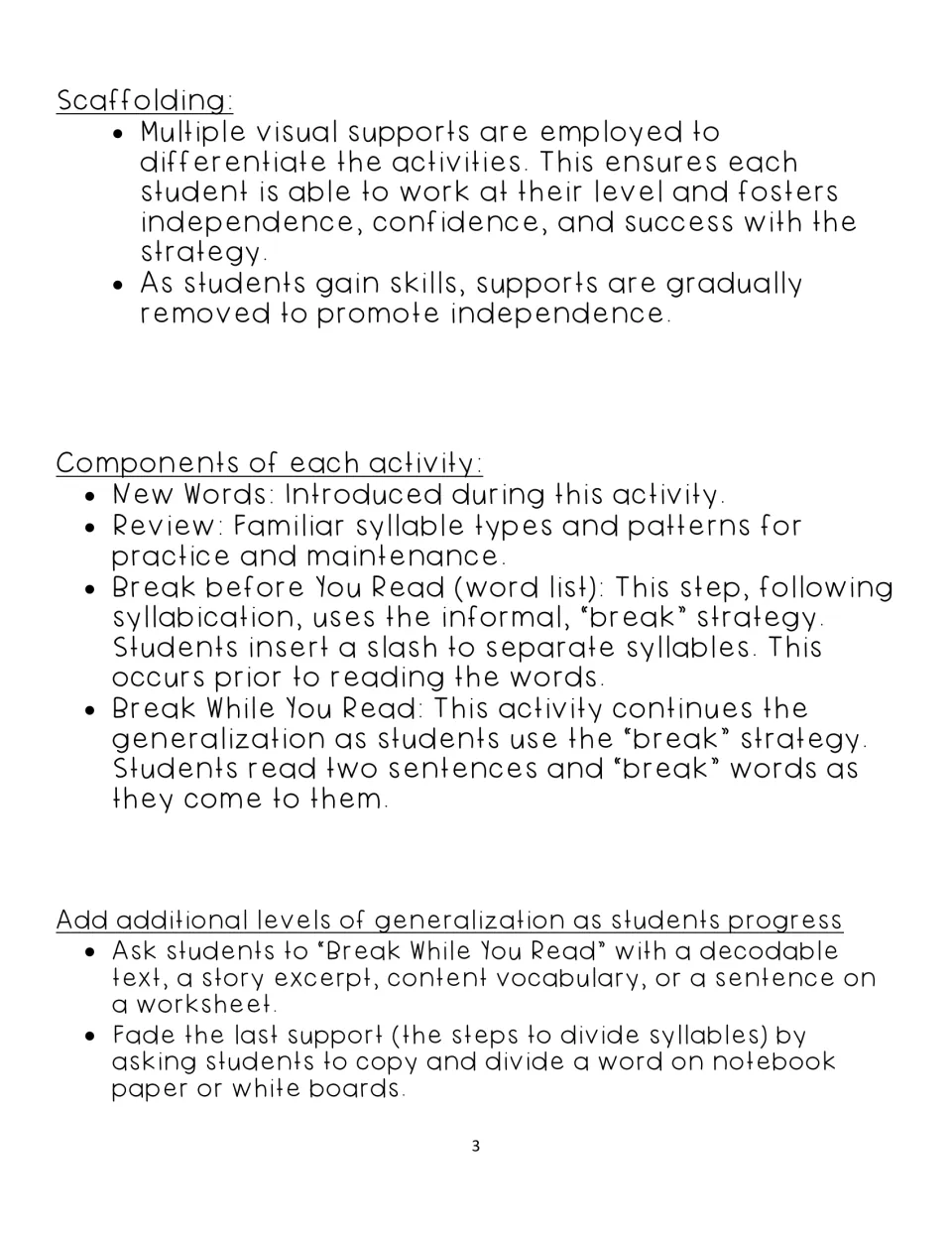Teacher notes on scaffolding, activity parts (New Words, Review, Break Before and While You Read) and extension ideas