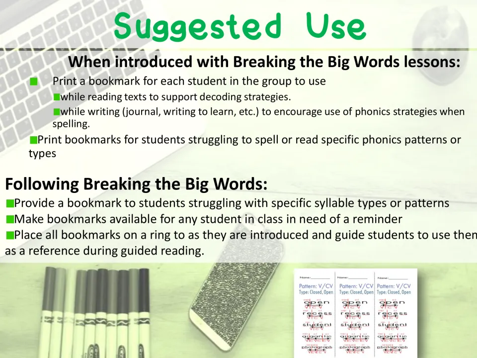 Bookmark usage guide: support decoding during reading, phonics during writing, and reference during guided reading