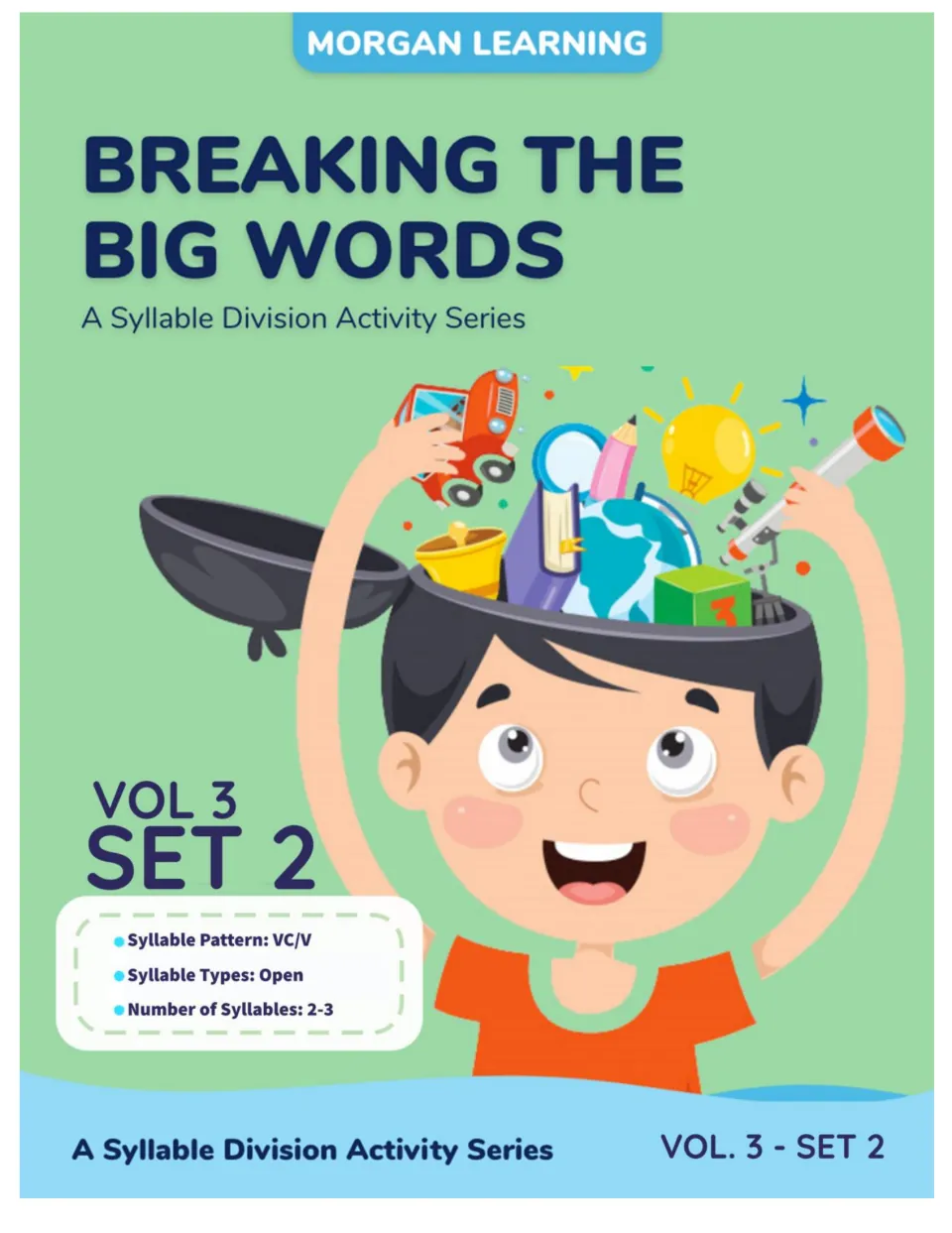 Breaking the Big Words cover: Volume 3, Set 2, featuring VC/V division and open syllables in 2–3 syllable words