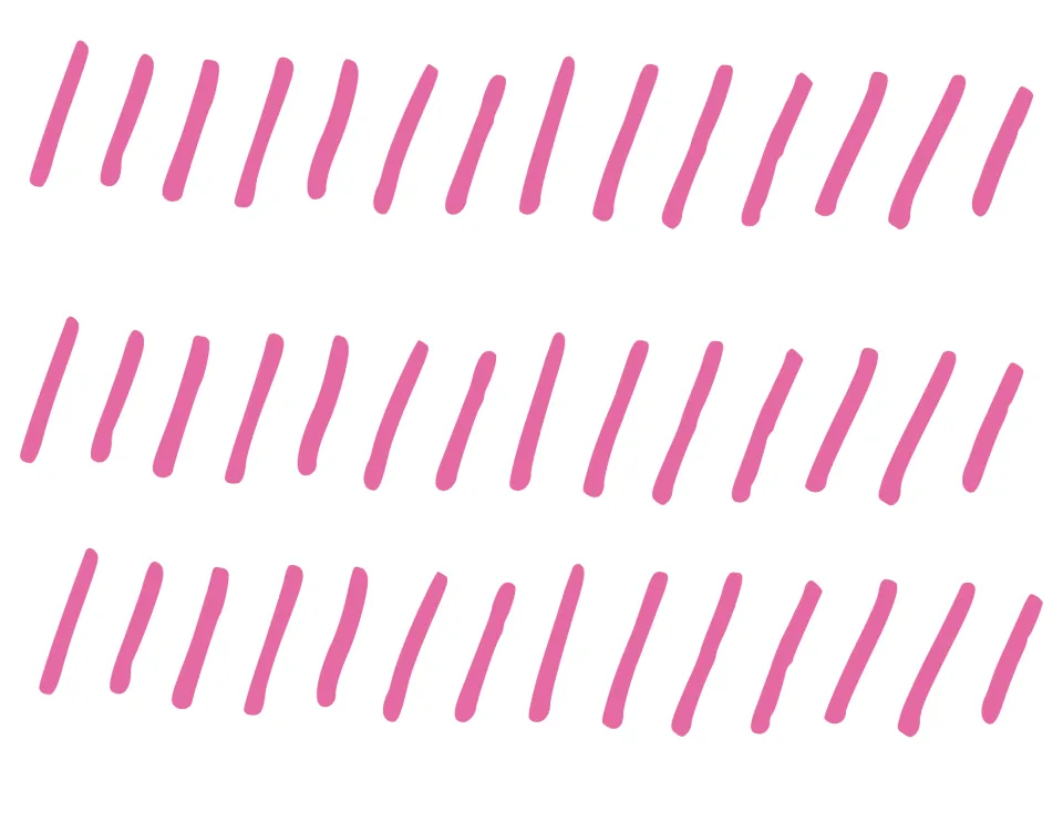 Bulletin board border design 2: three matching strips patterned with slanted pink brushstrokes on white