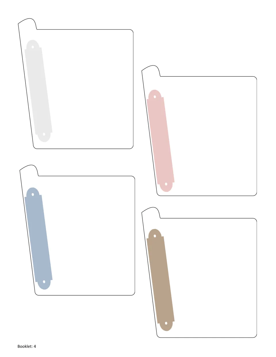 Four blank cut-out pages for adding information to the British taxes booklet, matching the labeled act pages