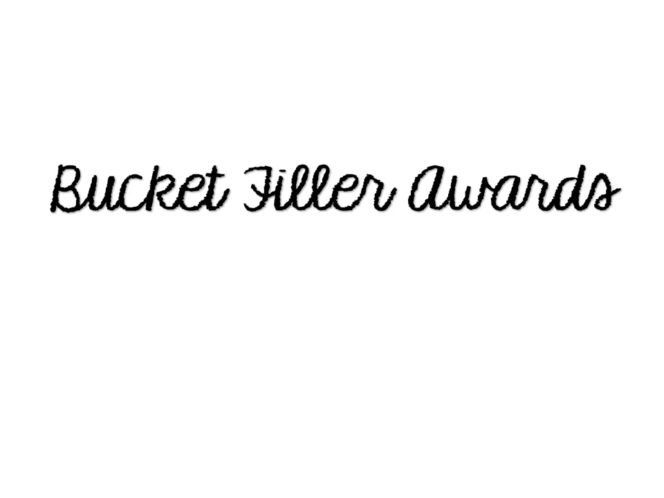 Bucket Filler Awards section title page in black script lettering, introducing the award certificates that follow