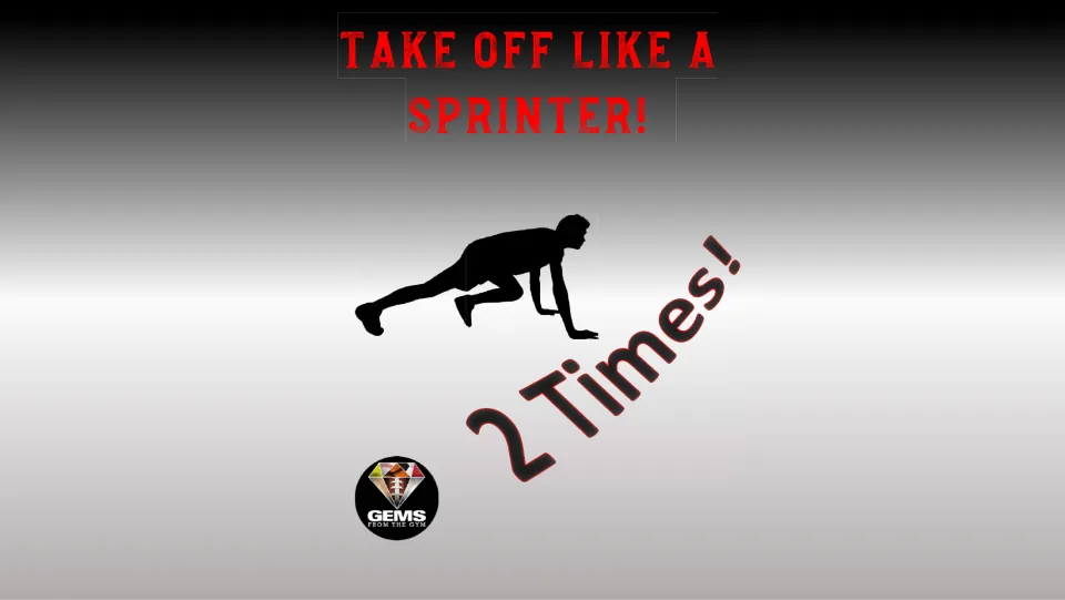 Exercise station poster directs students to take off like a sprinter two times, with a starting pose.