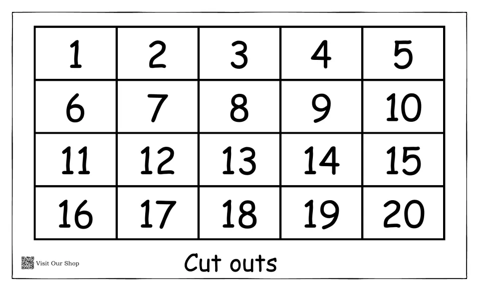 Cut outs: number cards 1 to 20 for students to cut apart and use in the addition sentences