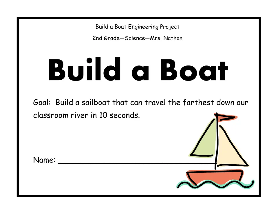 Build a Boat Engineering Project cover: build a sailboat that travels farthest down a classroom river in 10 seconds