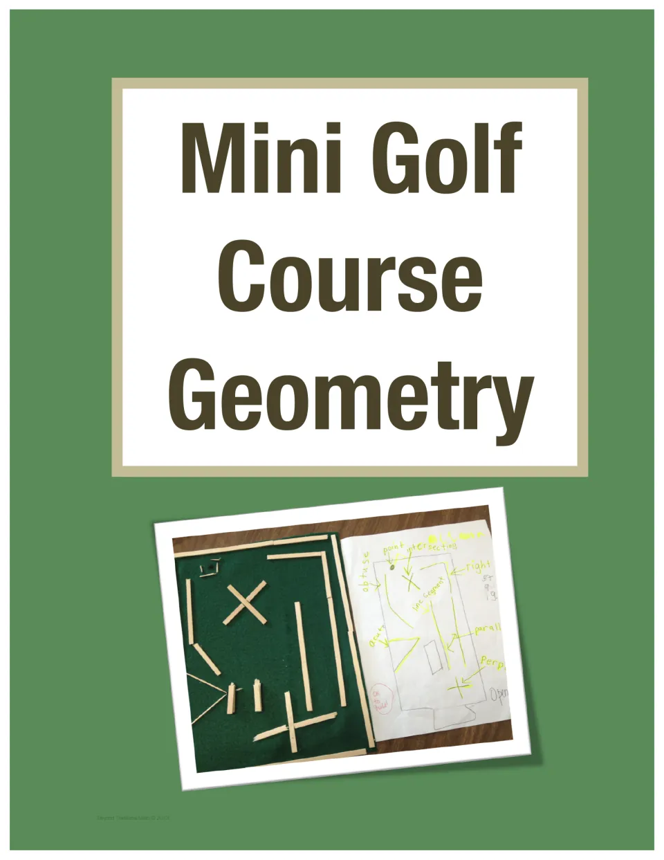 Mini Golf Course Geometry cover showing a felt course model beside its labeled paper design