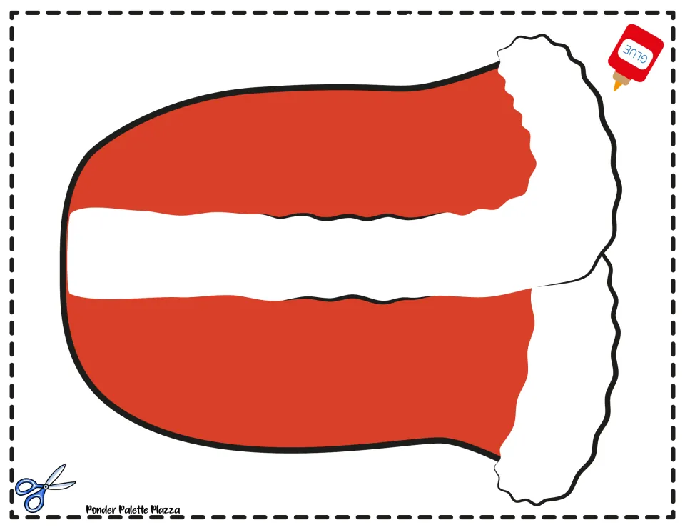 Santa craft coat template: one red body piece with white trim to cut out and glue to the other pieces