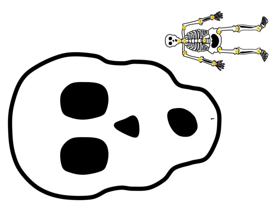 Skeleton head cutout option has an open oval mouth and connection number 1, plus a small assembly reference.