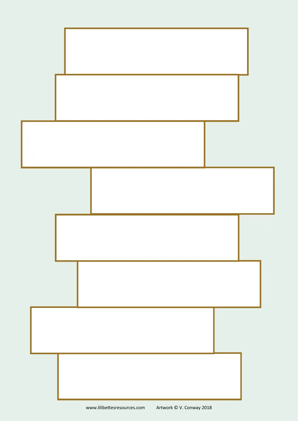 First OO game baseboard has eight empty brick spaces for word cards that players read to build their tower