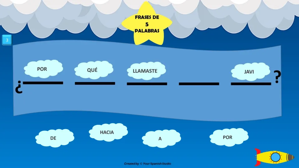 Spanish sentence task 3: complete '¿Por qué llamaste ___ Javi?' using de, hacia, a, or por.
