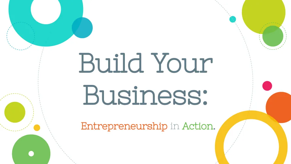 Entrepreneurship project cover introducing the slideshow with the subtitle 'Entrepreneurship in Action.'