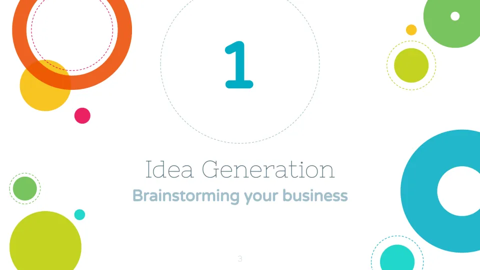 Section 1 introduction in the entrepreneurship slideshow: 'Idea Generation' and 'Brainstorming your business.'