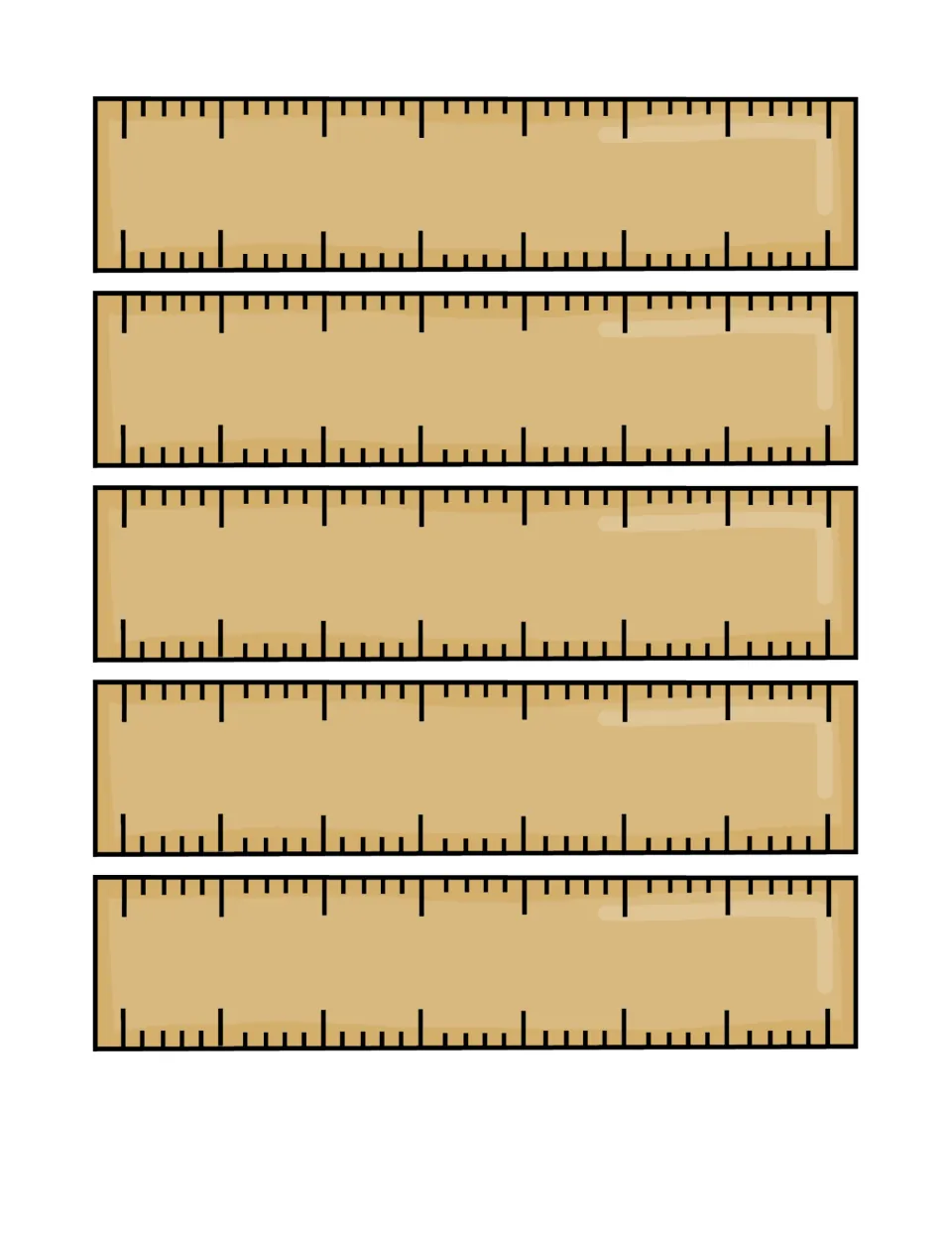 Shape-building pieces: 5 long ruler cut-outs with tick marks, used as longer sides or bases when students build shapes
