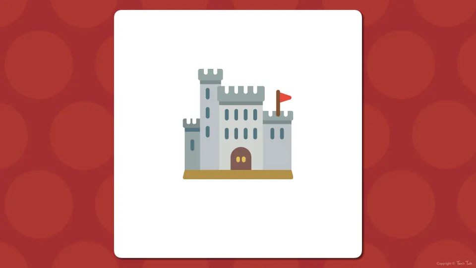Building vocabulary presentation slide introducing a castle illustration with towers and no word label