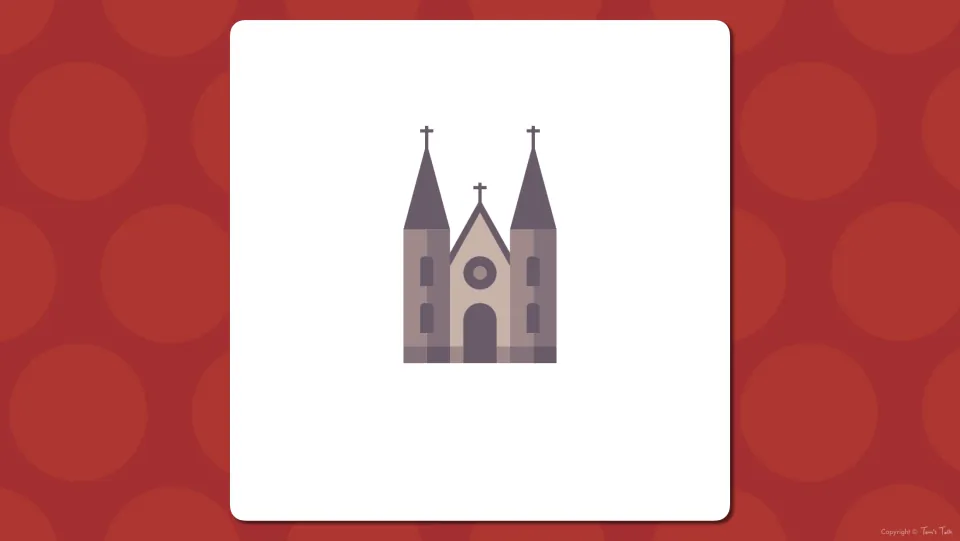 Building vocabulary presentation slide introducing a church illustration with crosses and no word label