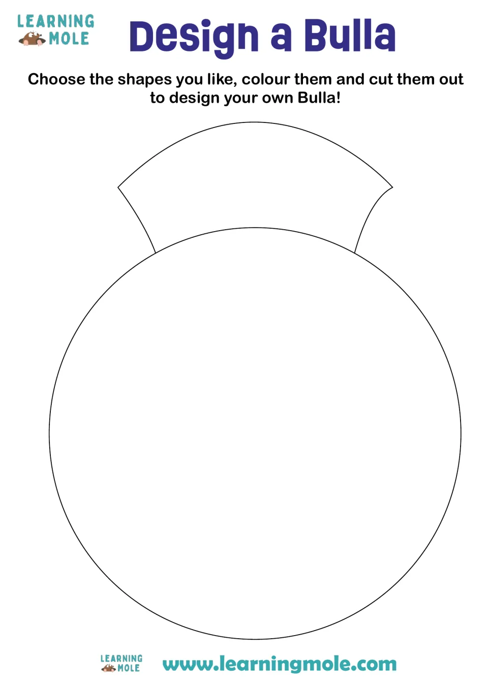 Design a Bulla: blank outline of a round bulla amulet where students glue their chosen coloured, cut-out shapes