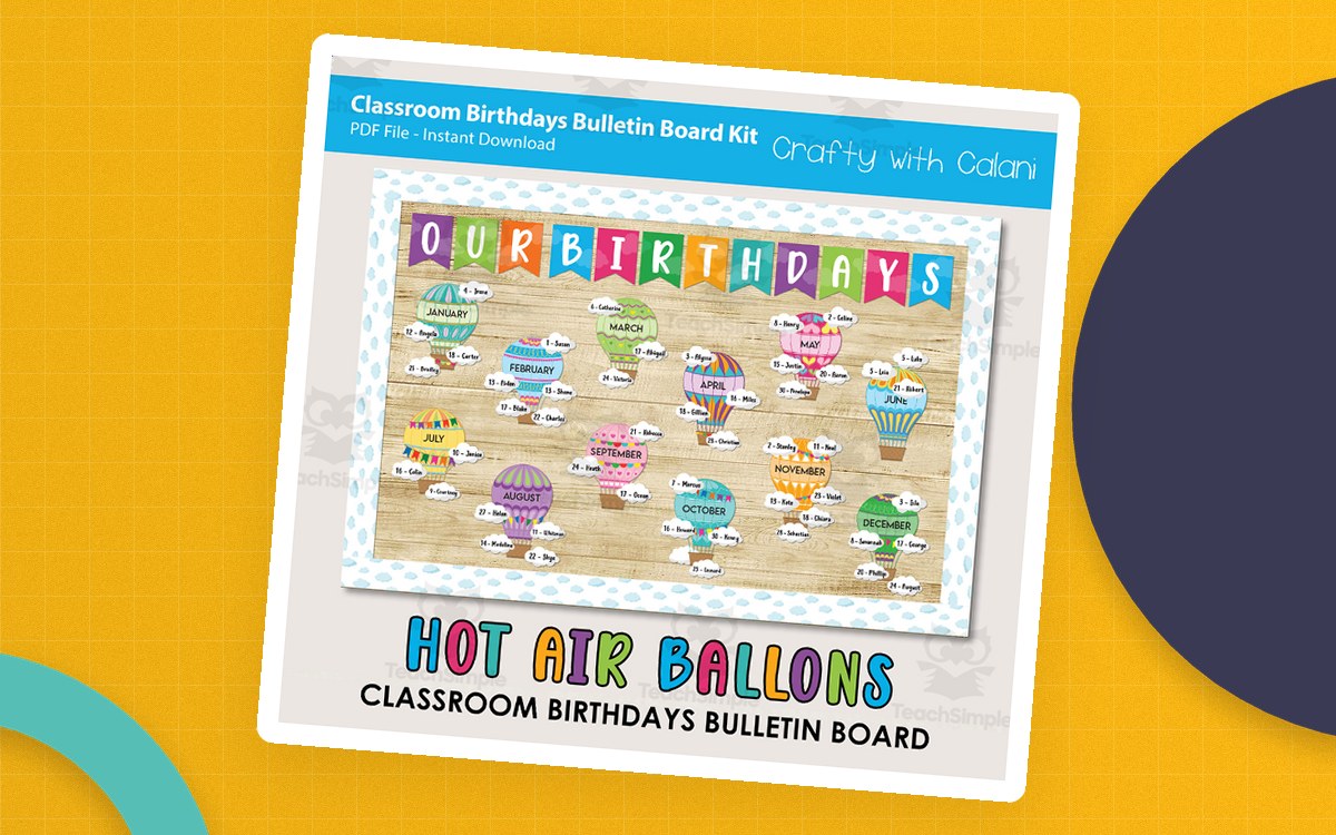 Classroom Birthday Bulletin Board – Hot Air Balloon teaching resource preview
