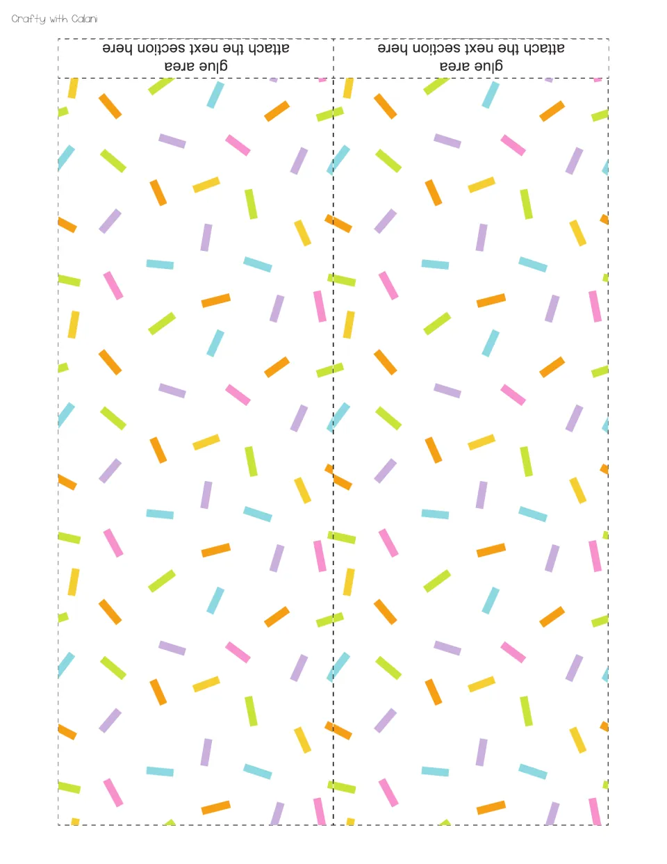Two printable sprinkle-pattern trim pieces for the birthday bulletin board, with glue areas for joining