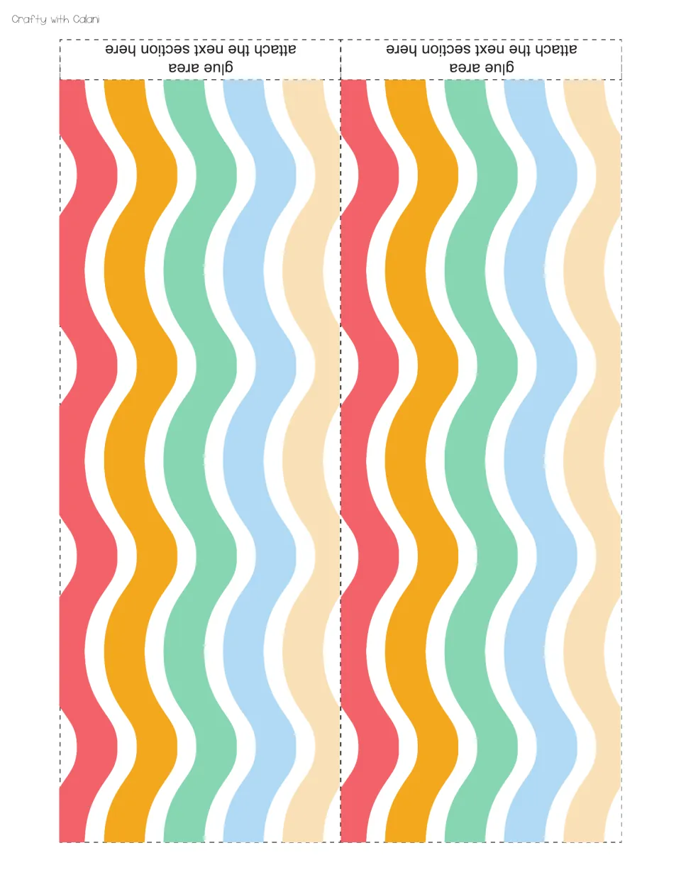 Two printable wavy trim strips for the birthday bulletin board, each with a glue area for joining sections