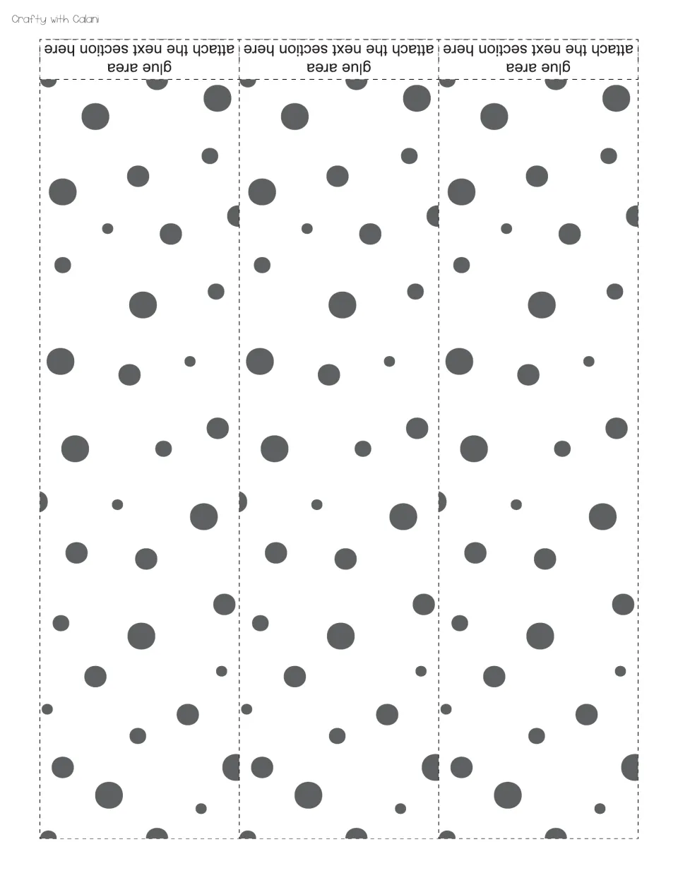 Polka dot border cut-out pieces: three strips, each with a glue area tab for attaching the next section