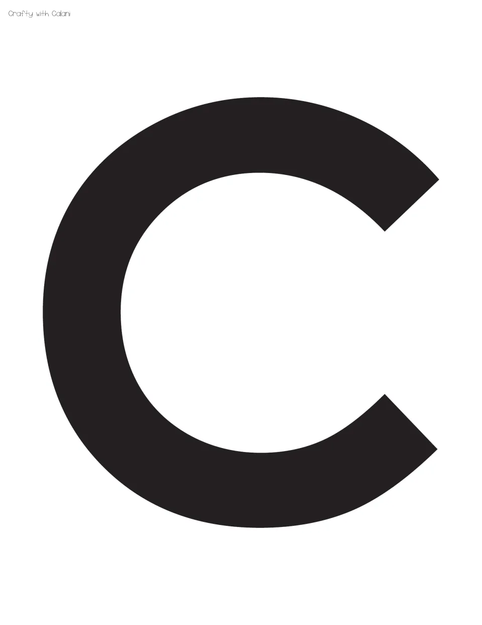 Bulletin board letter C: a wide solid black capital C printed full page, starting the second word of the display heading