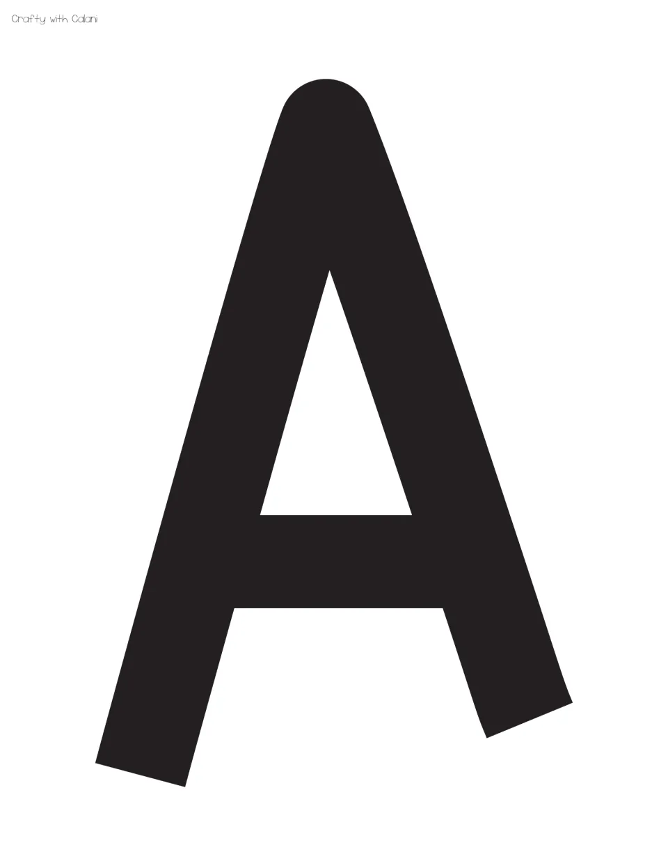 Display letter A, second in the set: a full-page solid black capital A with a rounded peak, ready to trace or cut out