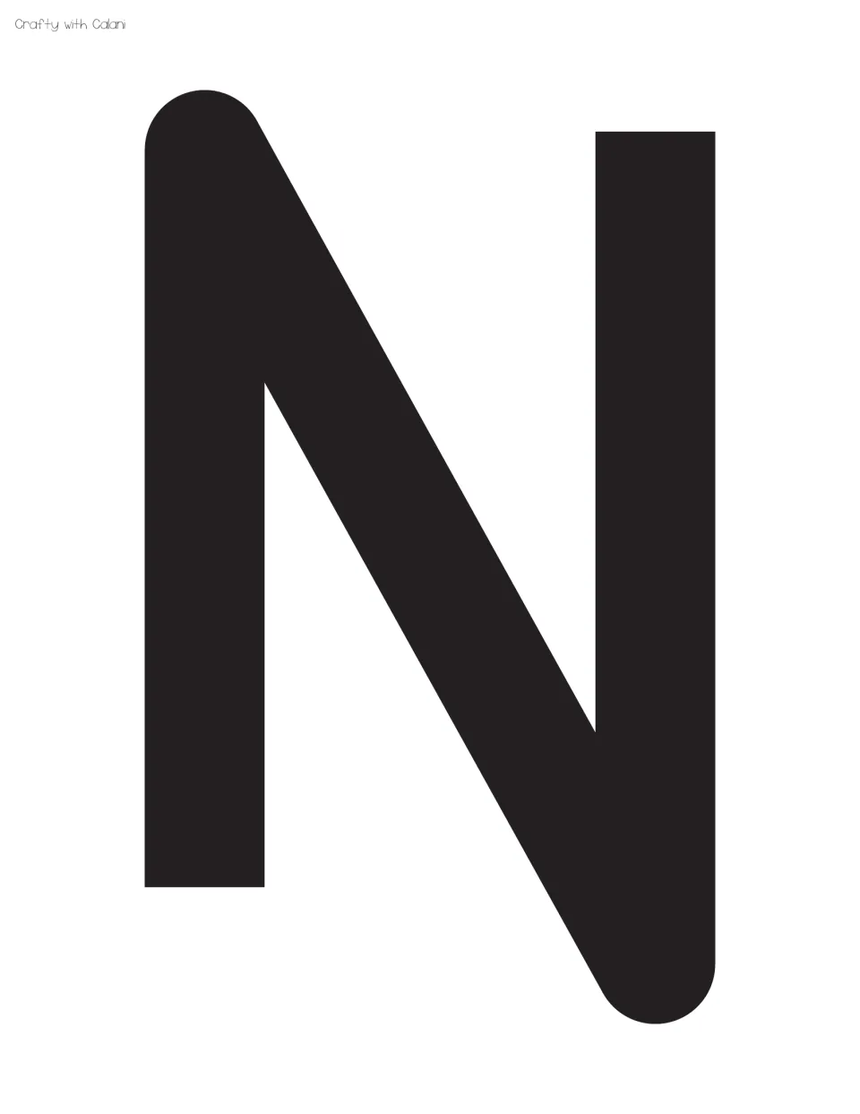 Display letter N, eighth in the set: a full-page solid black capital N with rounded corners on its diagonal stroke
