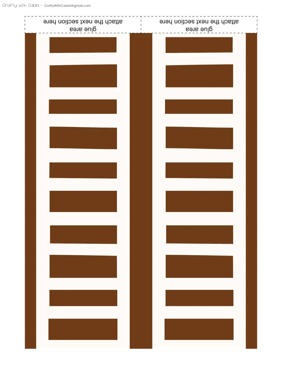 Border cut-out piece: brown and cream strip with brown bars, with a glue area marked for attaching the next section