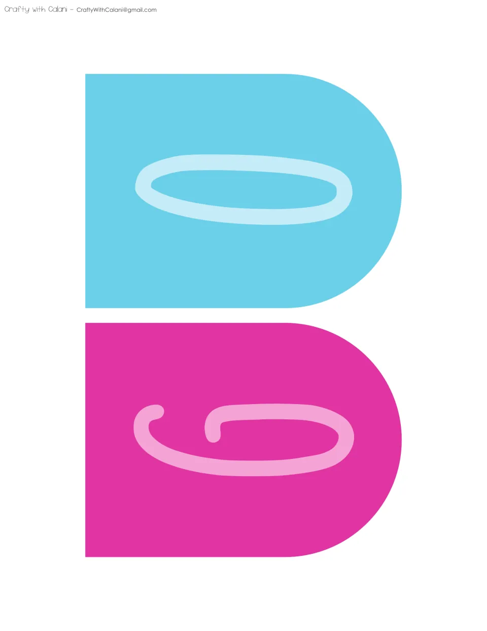 Bunting pennants for the Got Probllama? banner: pink G and blue O, printed sideways to cut out and hang