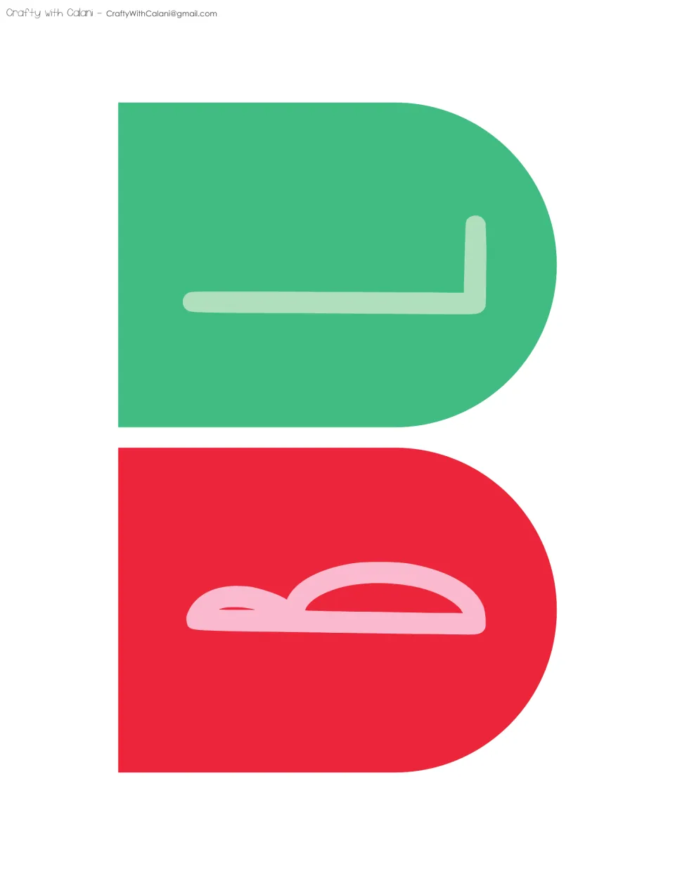 Bunting pennants with a red B and a green L, letters for the llama pun word on the banner, printed sideways